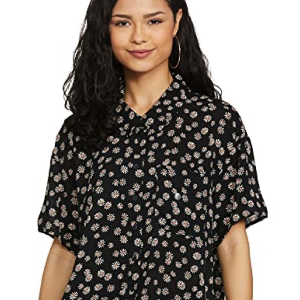American Eagle Outfitters Black Floral Button Down Shirt